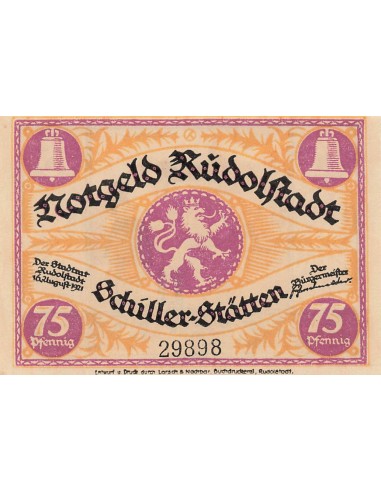 Allemagne 75 Pfennig - Rudolstadt - Notgeld - 1921 75 pfennig 1921