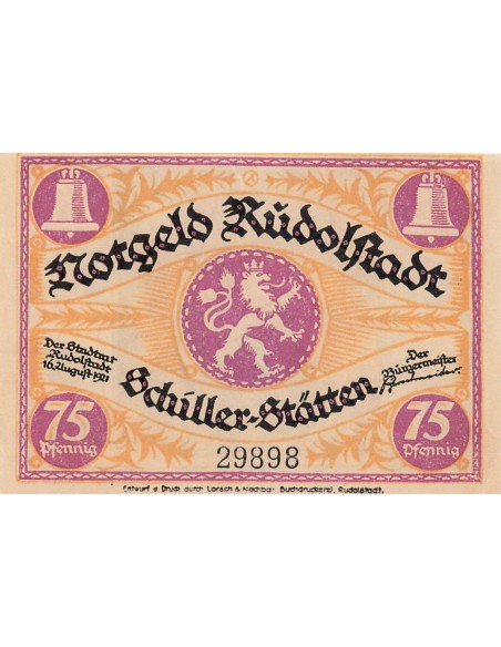 Allemagne 75 Pfennig - Rudolstadt - Notgeld - 1921 75 pfennig 1921