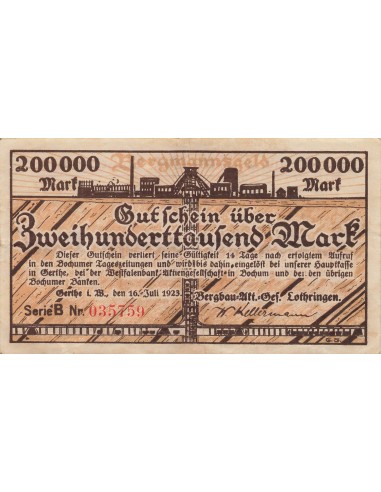 Allemagne 200000 Pfennig - Bochum - Notgeld - 1923 2000000 mark 1923
