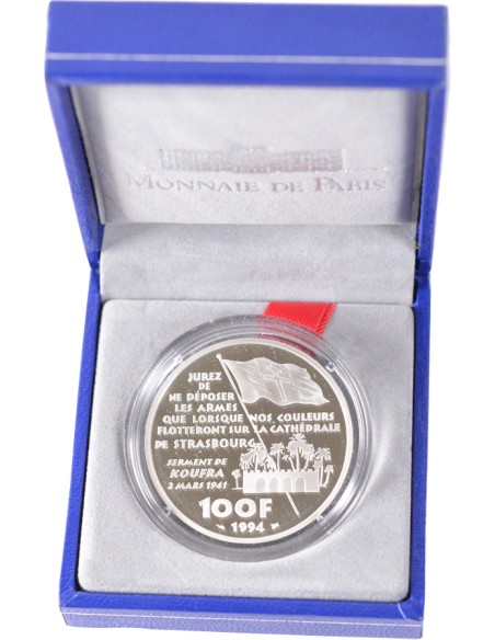 100 Francs argent BE - De Hauteclocque - 1994 - avec coffret et certificat 100 francs Argent 1994