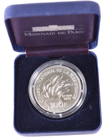 100 Francs argent BE - Jean Moulin - 1993 - avec coffret sans certificat 100 francs Argent 1993