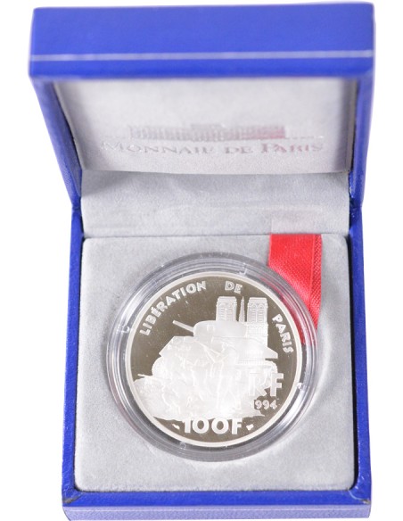 100 Francs argent BE - Libération de Paris - 1994 - avec coffret et certificat 100 francs Argent 1994