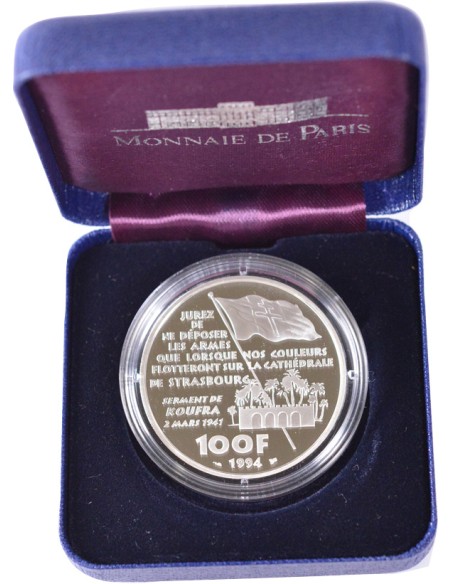 100 Francs argent BE - De Hauteclocque - 1994 - avec coffret et certificat 100 francs Argent 1994