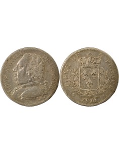 Louis XVIII au Buste Habillé 5 francs Argent 1814 L Bayonne