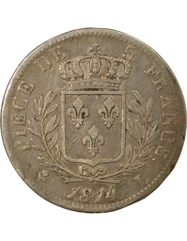 Louis XVIII au Buste Habillé 5 francs Argent 1814 L Bayonne