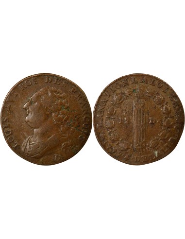 Louis XVI au Faisceau 12 deniers Cuivre 1792 D Lyon