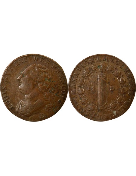 Louis XVI au Faisceau 12 deniers Cuivre 1792 D Lyon