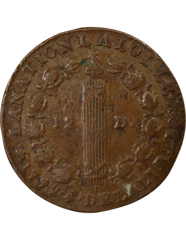 Louis XVI au Faisceau 12 deniers Cuivre 1792 D Lyon