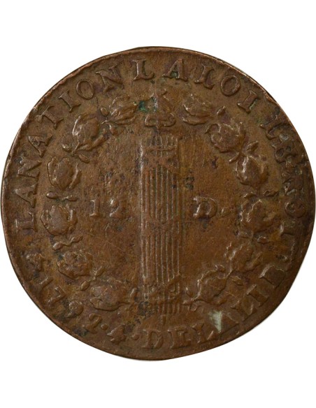 Louis XVI au Faisceau 12 deniers Cuivre 1792 D Lyon
