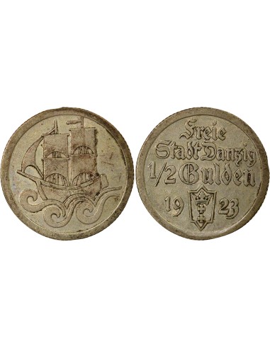 Pologne Dantzig - 1/2 Gulden Argent - 1923 Utrecht  1/2 gulden Argent 1923 Utrecht