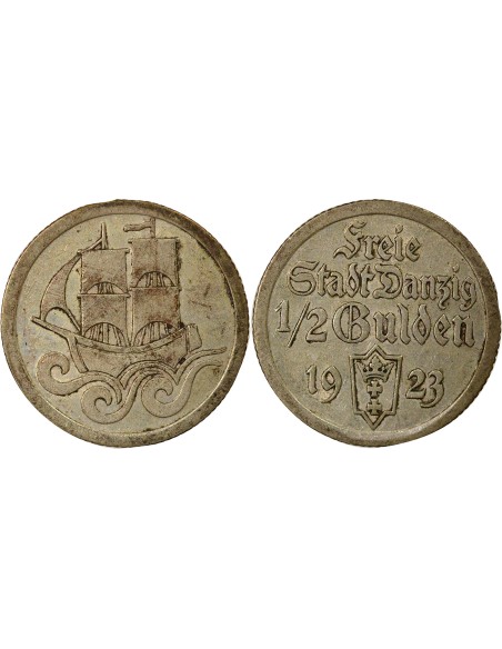 Pologne Dantzig - 1/2 Gulden Argent - 1923 Utrecht  1/2 gulden Argent 1923 Utrecht