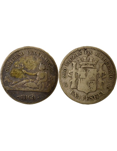 Espagne Gouv. Provisoire - Peseta Argent - 1869 Madrid 1 peseta Argent 1869 AI Madrid