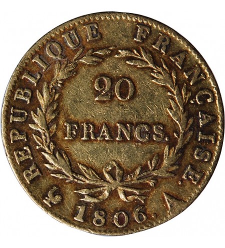 NAPOLEON Ier﻿ - 20 FRANCS OR 1806 A PARIS﻿ "Calendrier grégorien"