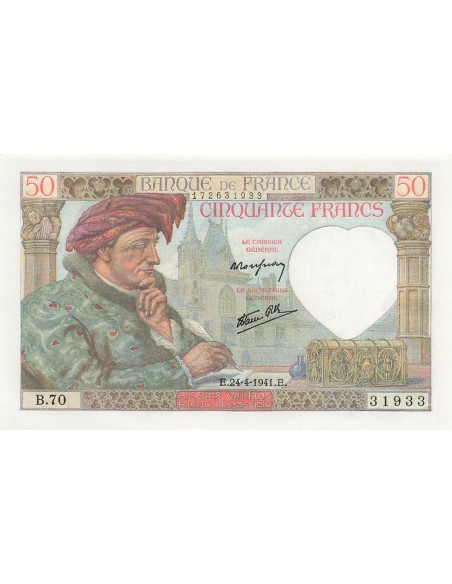 50 Francs Jacques Coeur - 24-04-1941 - Série B.70 50 francs 1941