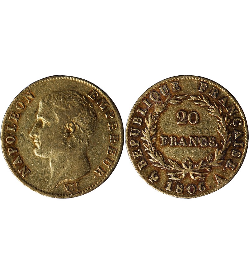 NAPOLEON Ier﻿ - 20 FRANCS OR 1806 A PARIS﻿ "Calendrier grégorien"
