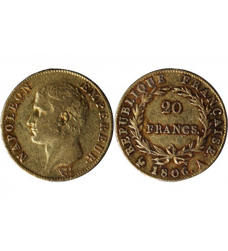 NAPOLEON Ier﻿ - 20 FRANCS OR 1806 A PARIS﻿ "Calendrier grégorien"
