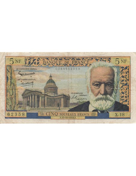 Victor Hugo 5 NF - Victor Hugo - 15-10-1959 - Série X.18 5 nf 1959