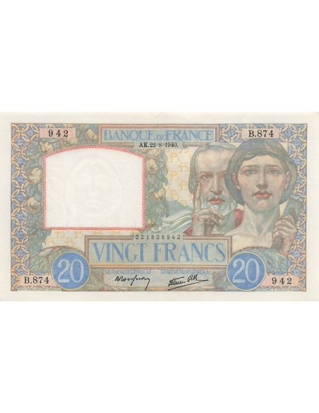 20 Francs - Science et Travail - 22-08-1940 - Série B.874 20 francs 1940