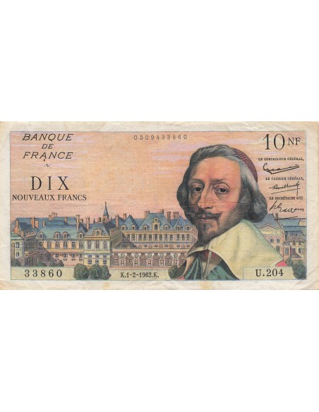 10 NF Richelieu - 01-02-1962 - Série U.204 10 nf 1962