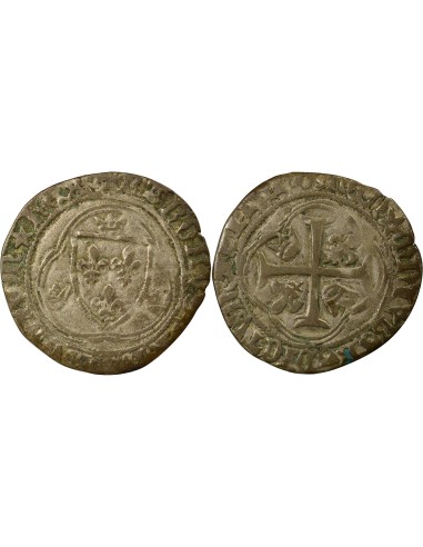 Charles VII A la Couronne 1 blanc Billon 1456-1461 K Bordeaux