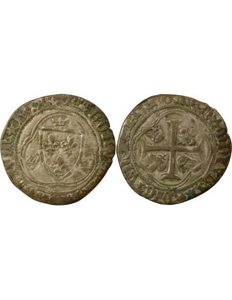 Charles VII A la Couronne 1 blanc Billon 1456-1461 K Bordeaux