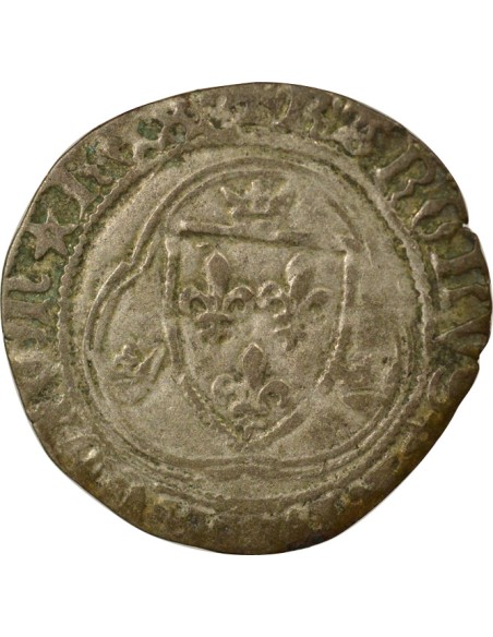 Charles VII A la Couronne 1 blanc Billon 1456-1461 K Bordeaux