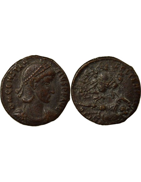 Rome Empire Constance II Soldat terrassant Cavalier 1 nummus Cuivre 355-361 Nicomédie