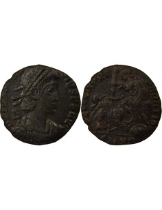 Rome Empire Constance II Soldat terrassant Cavalier 1 maiorina Cuivre 352-353 Constantinople