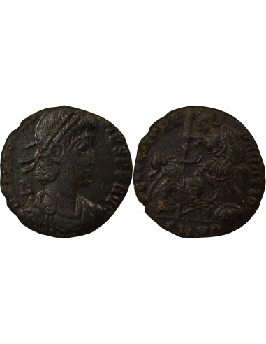Rome Empire Constance II Soldat terrassant Cavalier 1 maiorina Cuivre 352-353 Constantinople