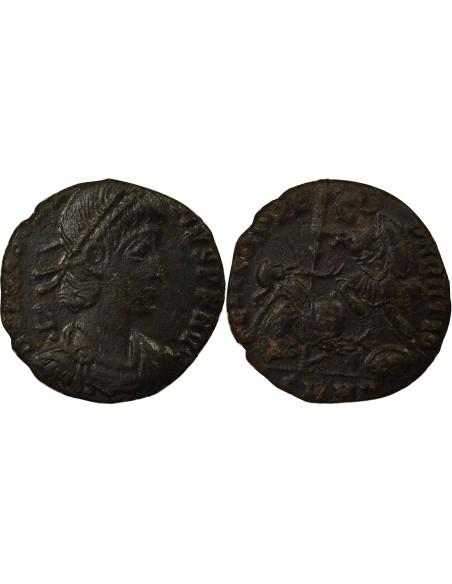 Rome Empire Constance II Soldat terrassant Cavalier 1 maiorina Cuivre 352-353 Constantinople