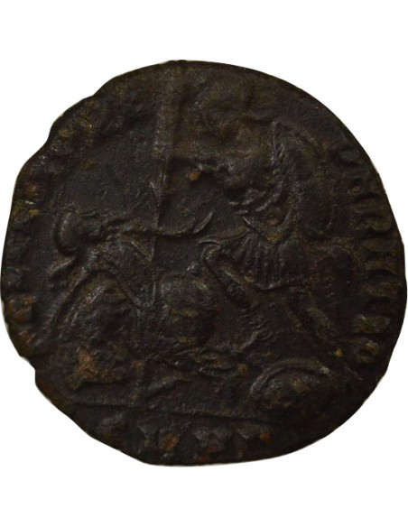 Rome Empire Constance II Soldat terrassant Cavalier 1 maiorina Cuivre 352-353 Constantinople
