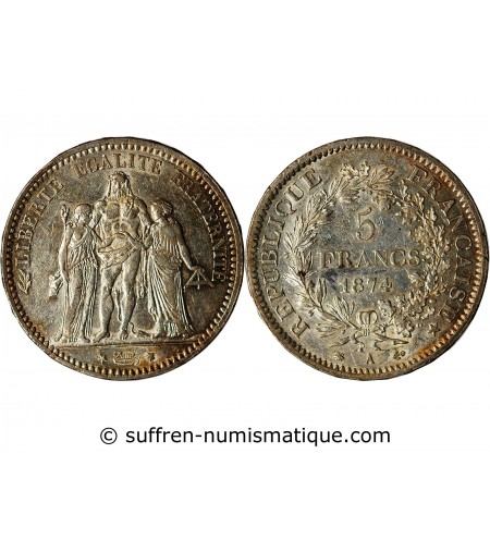 HERCULE - 5 FRANCS ARGENT 1874 A PARIS﻿