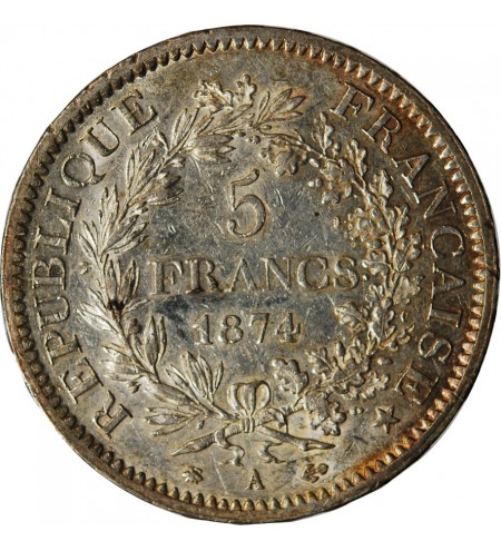 HERCULE - 5 FRANCS ARGENT 1874 A PARIS﻿