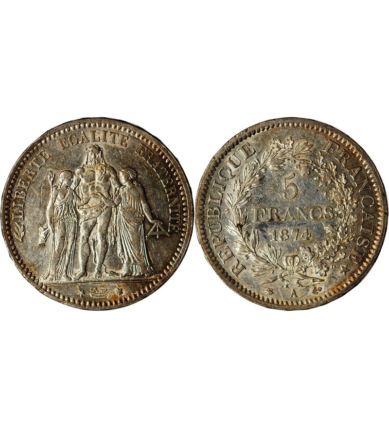 HERCULE - 5 FRANCS ARGENT 1874 A PARIS﻿