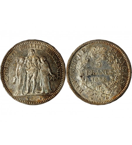 HERCULE - 5 FRANCS ARGENT 1874 A PARIS﻿