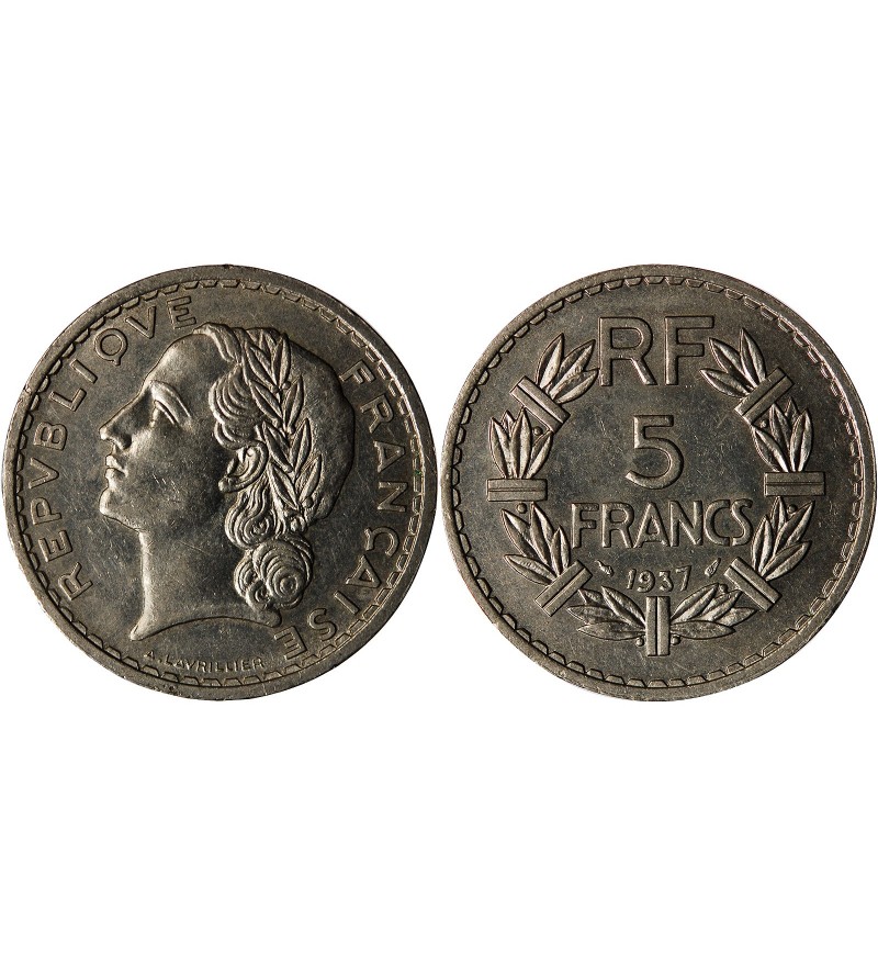 LAVRILLIER - 5 FRANCS NICKEL 1937﻿