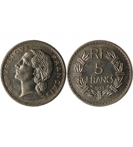 LAVRILLIER - 5 FRANCS NICKEL 1937﻿