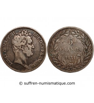 Louis-Philippe Ier 5 francs Argent 1831 B Rouen