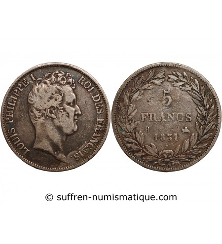 Louis-Philippe Ier 5 francs Argent 1831 B Rouen