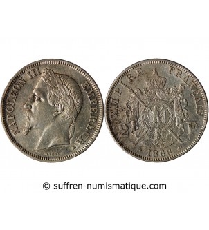 NAPOLEON III - 2 FRANCS ARGENT 1866 BB STRASBOURG