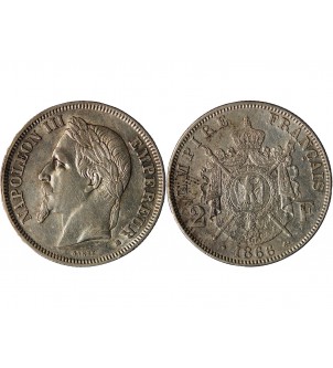 NAPOLEON III - 2 FRANCS ARGENT 1866 BB STRASBOURG 2