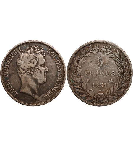 Louis-Philippe Ier 5 francs Argent 1831 B Rouen