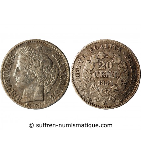 CERES - 20 CENTIMES ARGENT 1851 A PARIS﻿