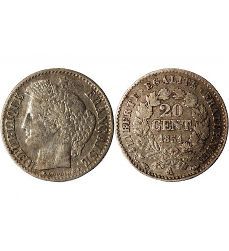 CERES - 20 CENTIMES ARGENT 1851 A PARIS﻿