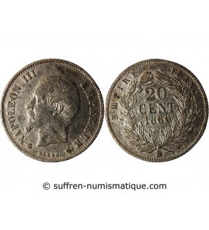 NAPOLEON III - 20 CENTIMES ARGENT 1860 BB STRASBOURG