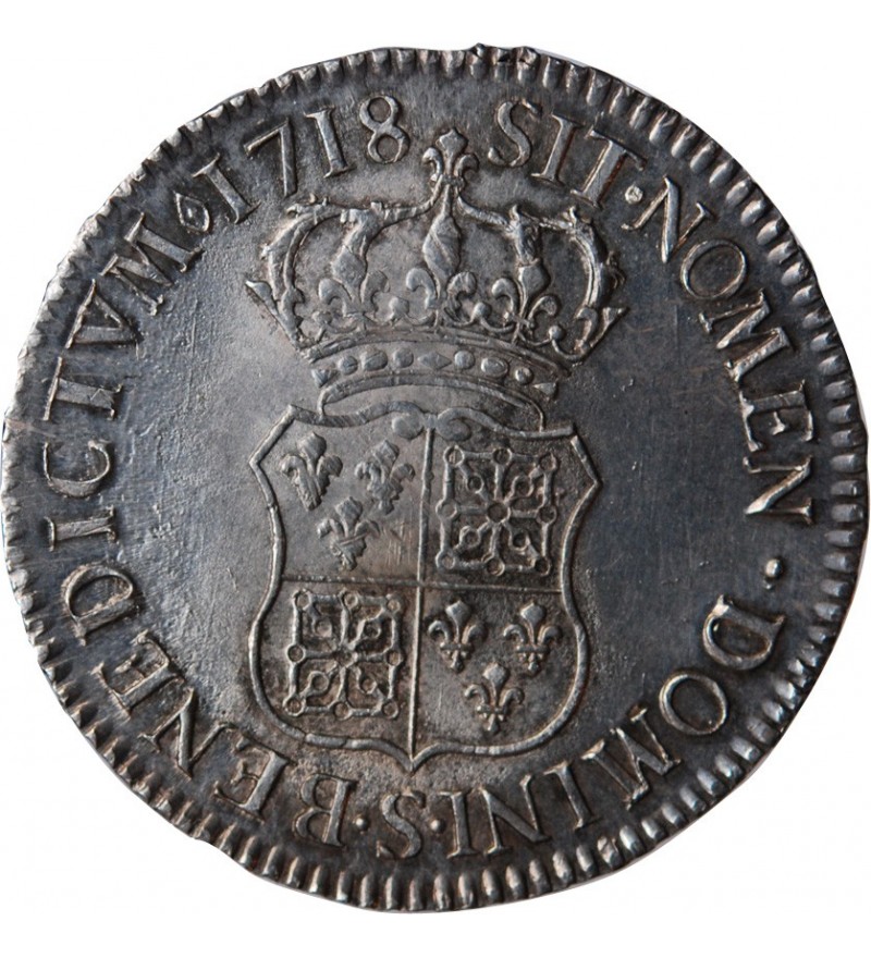 LOUIS XV ﻿- ECU DE FRANCE & NAVARRE 1718 S REIMS﻿