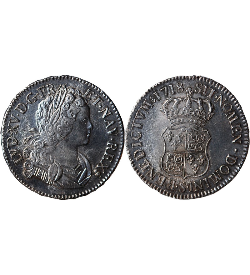 LOUIS XV ﻿- ECU DE FRANCE & NAVARRE 1718 S REIMS﻿