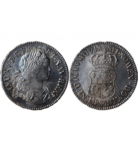 LOUIS XV ﻿- ECU DE FRANCE & NAVARRE 1718 S REIMS﻿