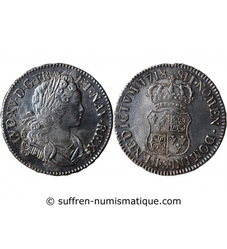 LOUIS XV ﻿- ECU DE FRANCE & NAVARRE 1718 S REIMS﻿