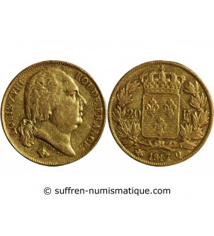 LOUIS XVIII - 20 FRANCS OR 1817 Q PERPIGNAN